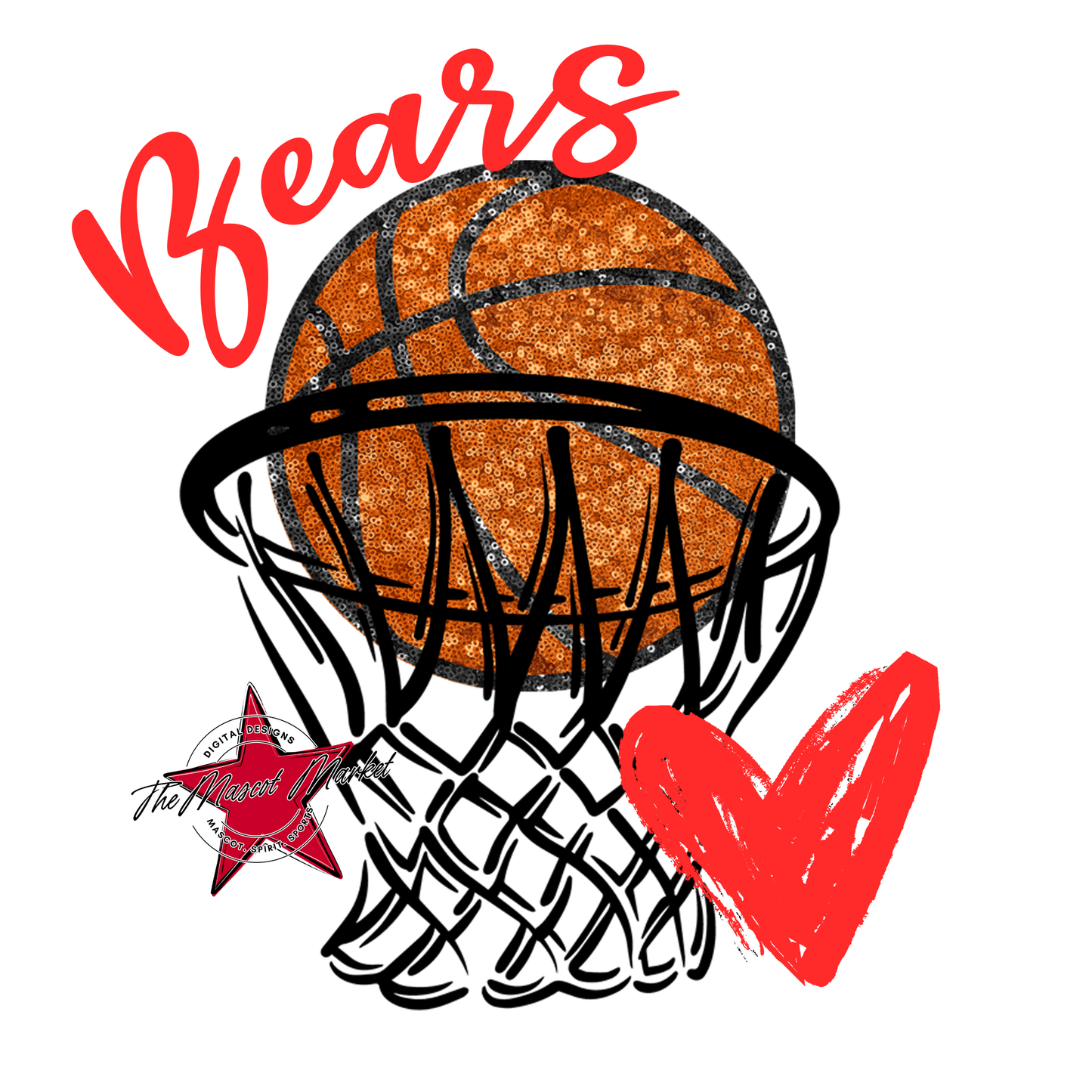 Bears Basketball Sequins w Net-Red