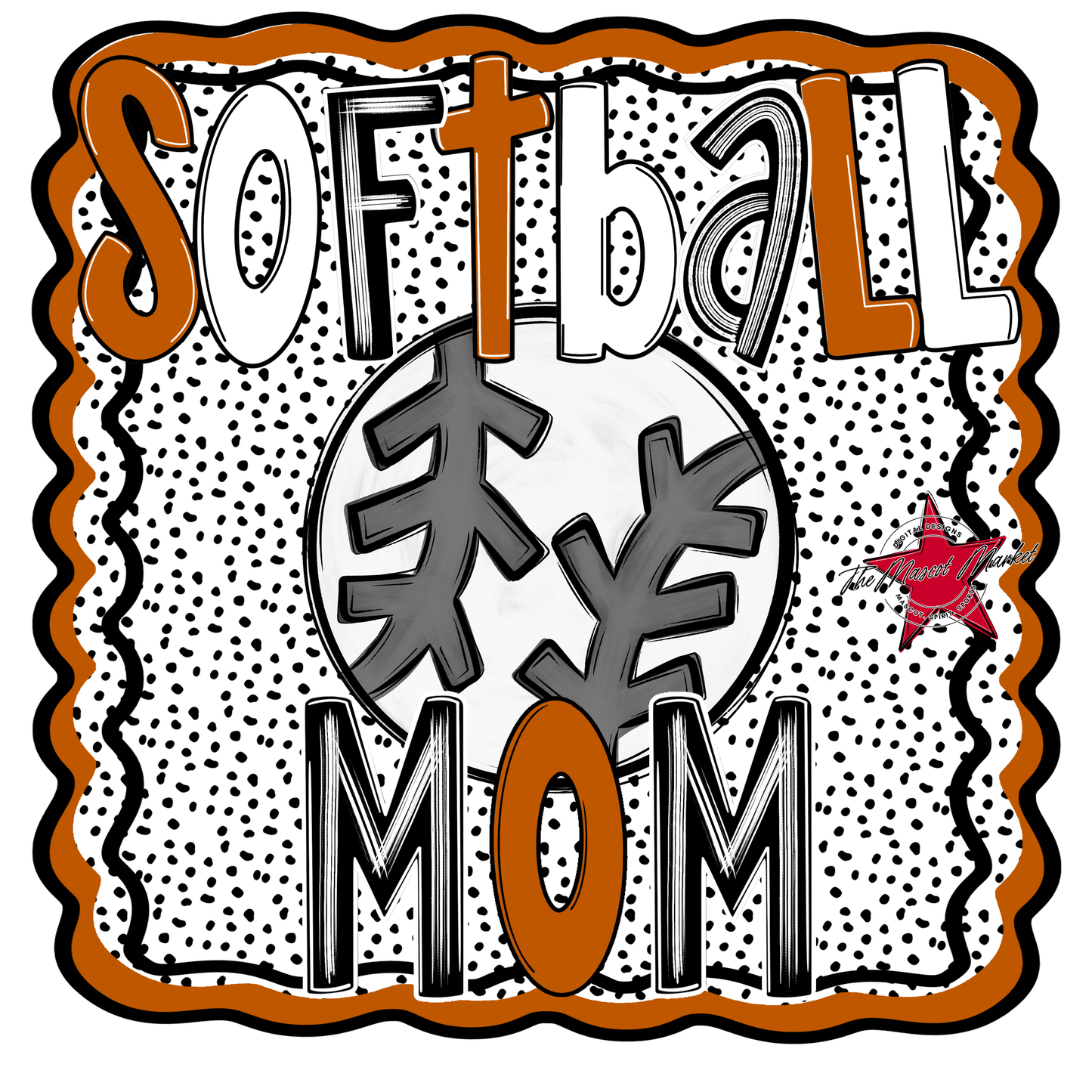 Softball Mom Dot Design-Burnt Orange
