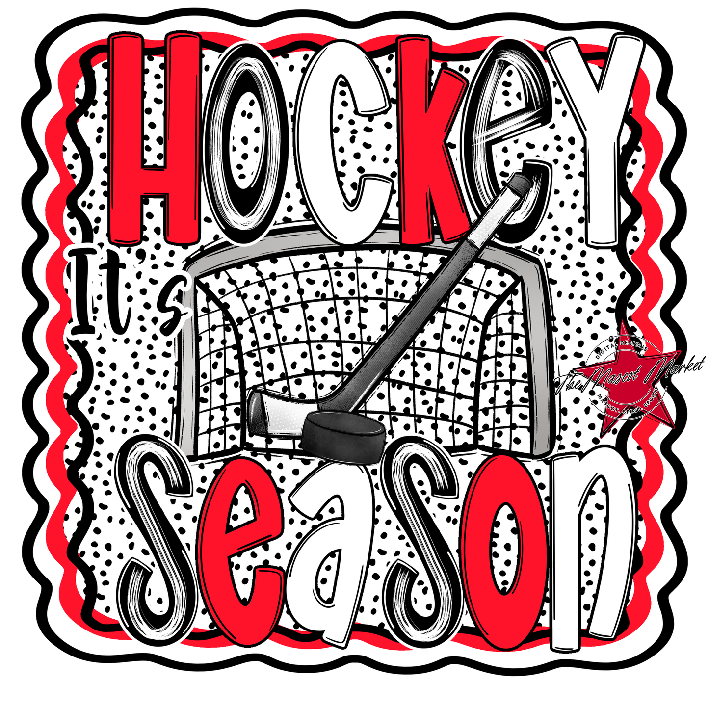 It's Hockey Season Dot Design-Bright Red