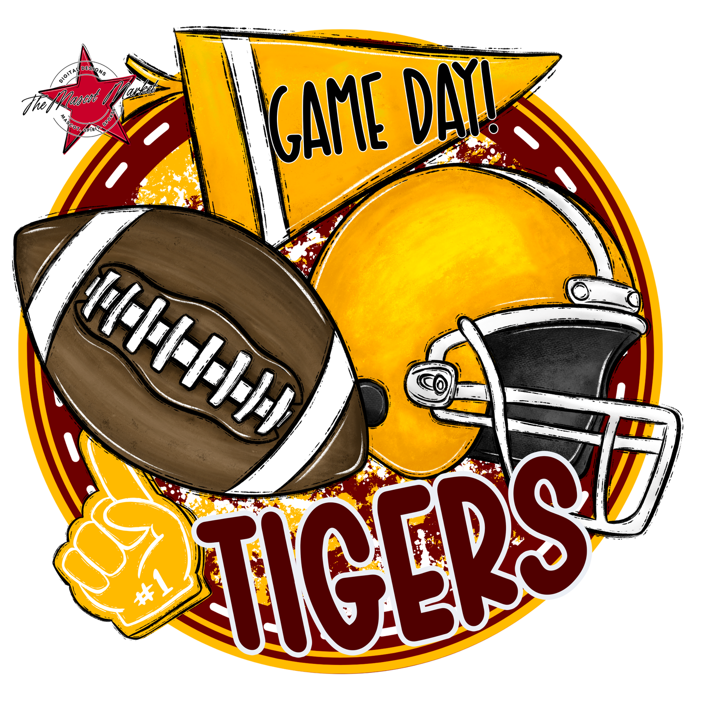 Tigers Circle Football Design-Maroon-Yellow