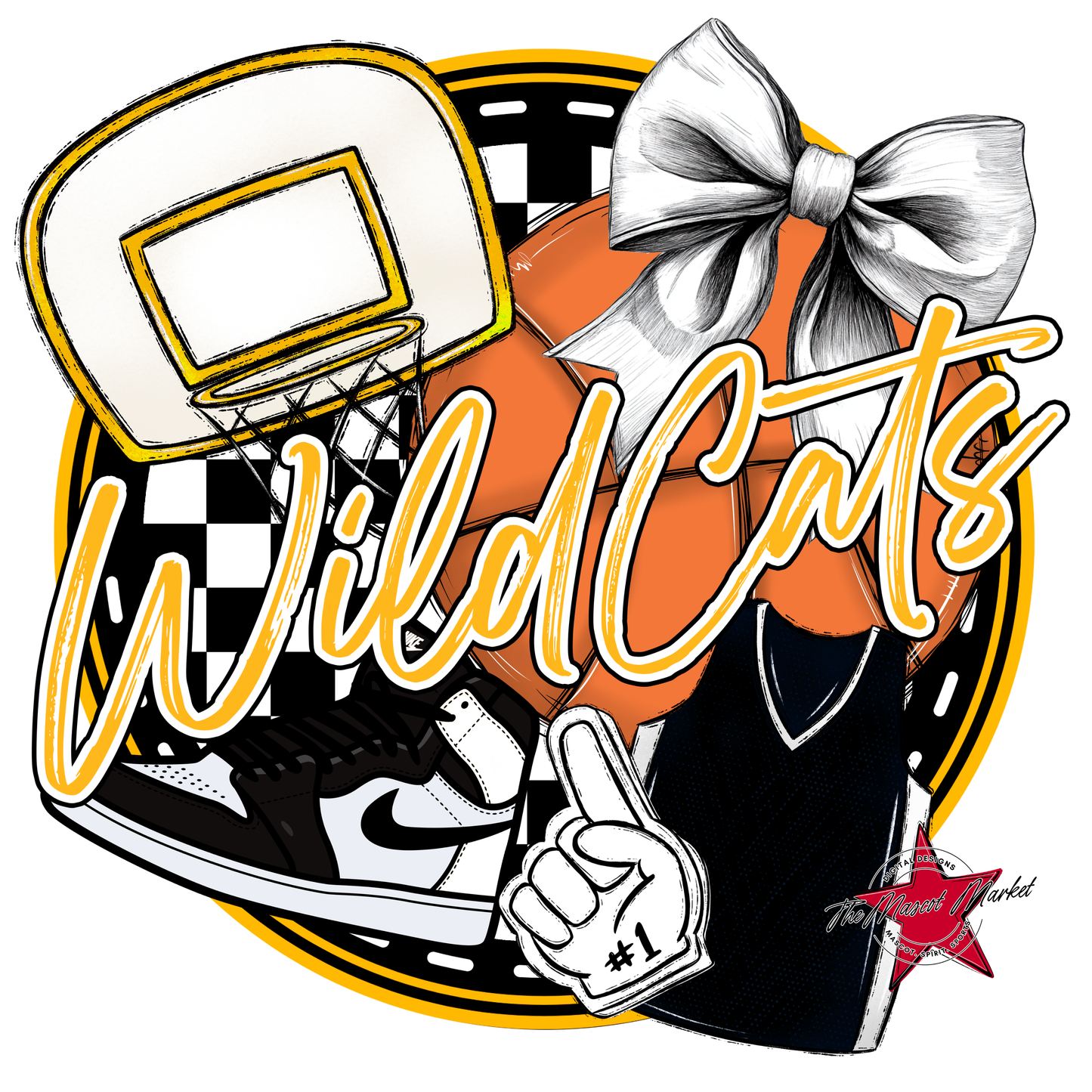 Wildcats Circle Basketball Design-Yellow
