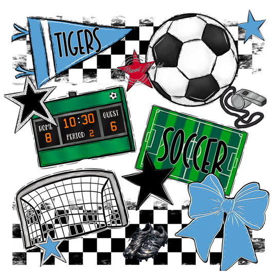 Tigers Checkers Soccer Spirit Design-Carolina Blue