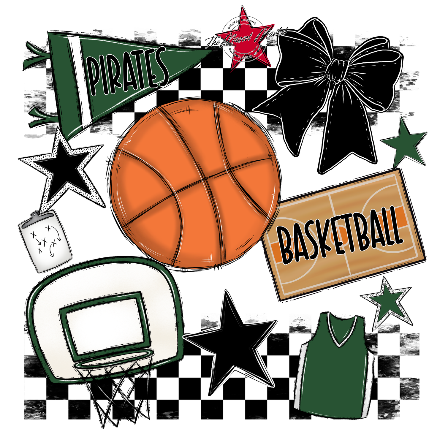 Pirates Checkers Basketball Spirit Design-Green
