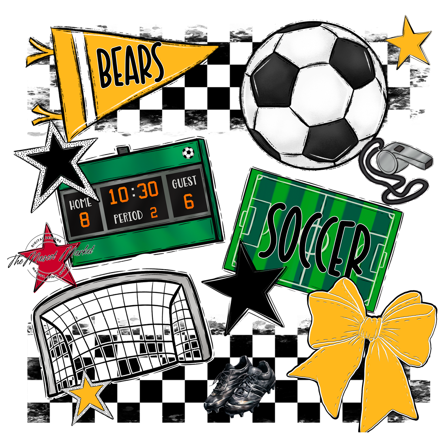 Bears Soccer Checkers Design-Yellow