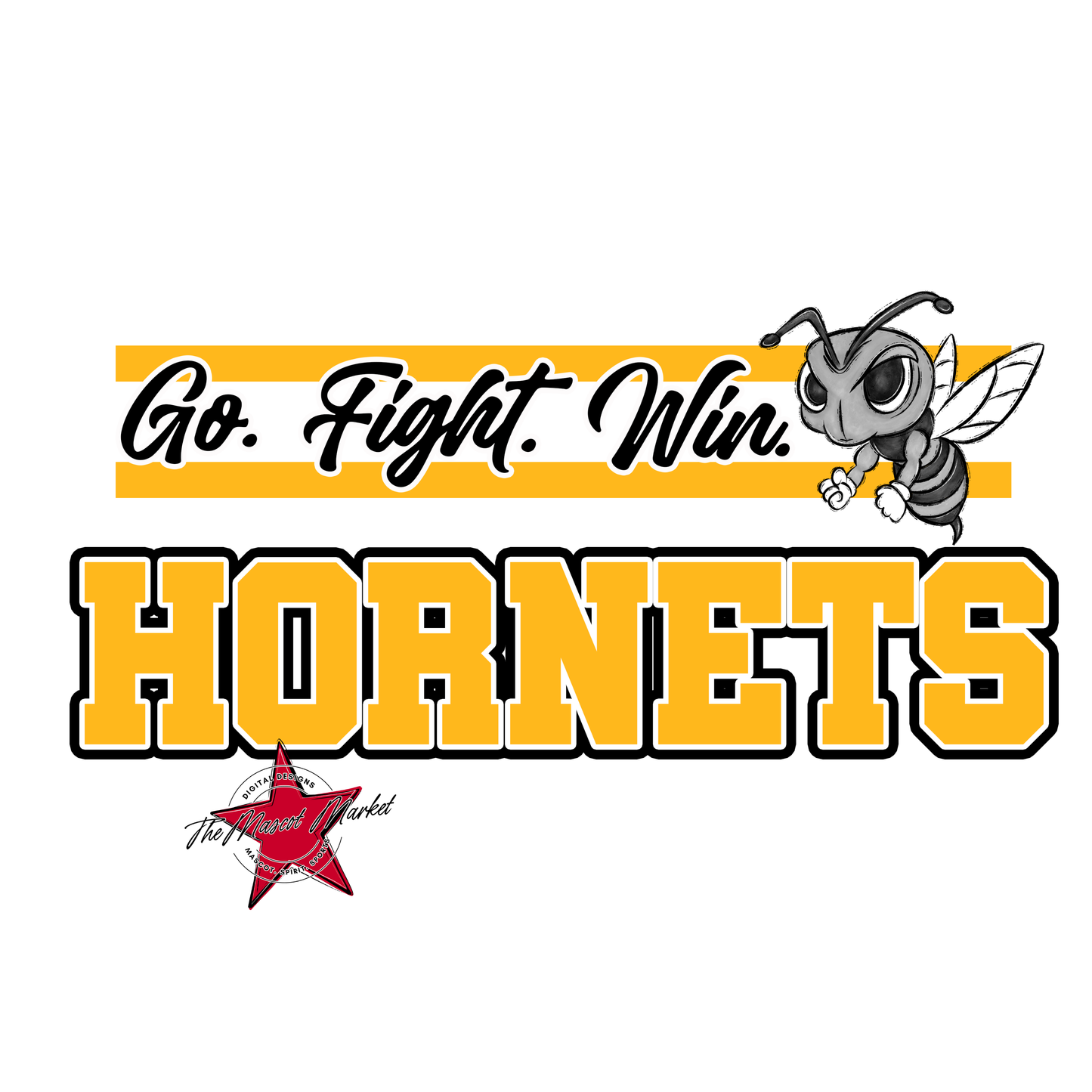 Hornets Go Fight Win Mascot Lines-Yellow