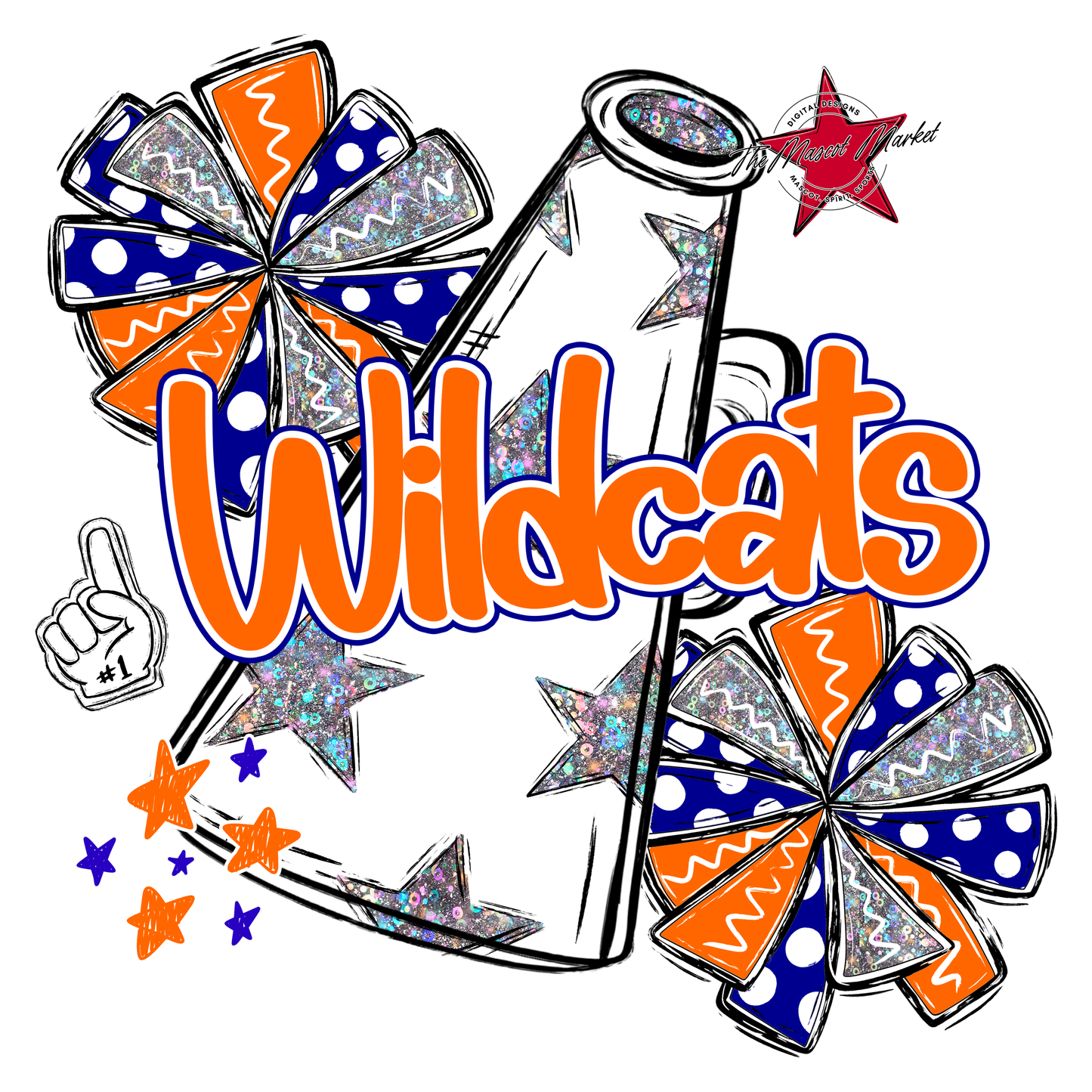 Wildcats Alpha Megaphone Design-Blue-Orange