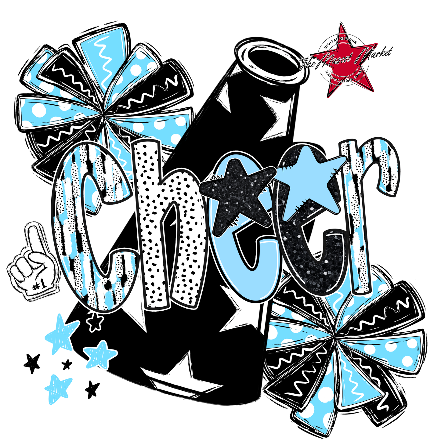 Cheer Megaphone Scrape Black-Columbia Blue