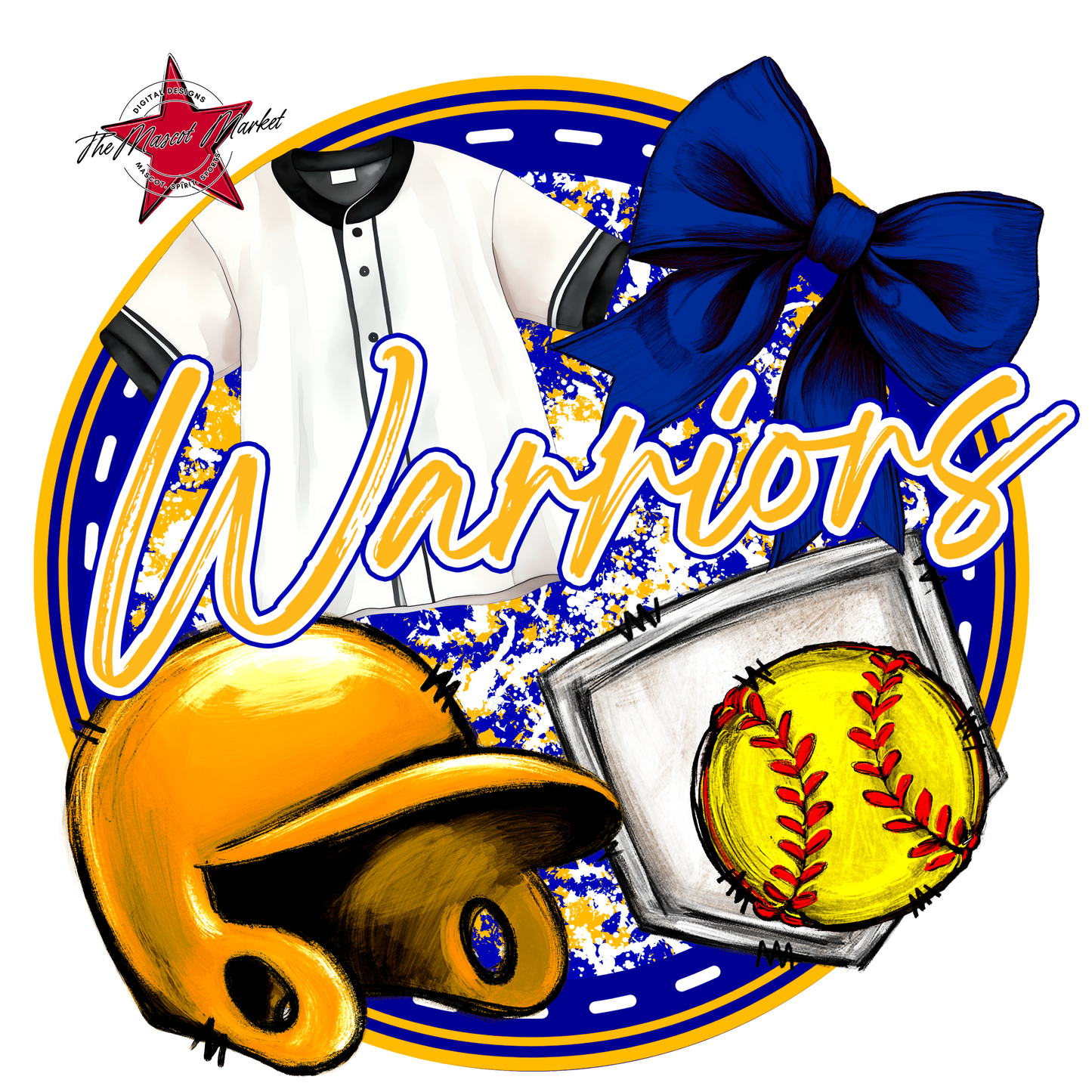 Warriors Circle Softball Design-Blue-Yellow