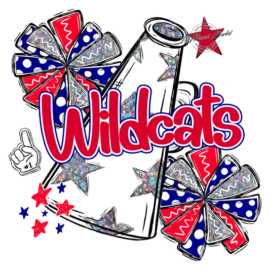 Wildcats Alpha Megaphone Design-Blue-Red