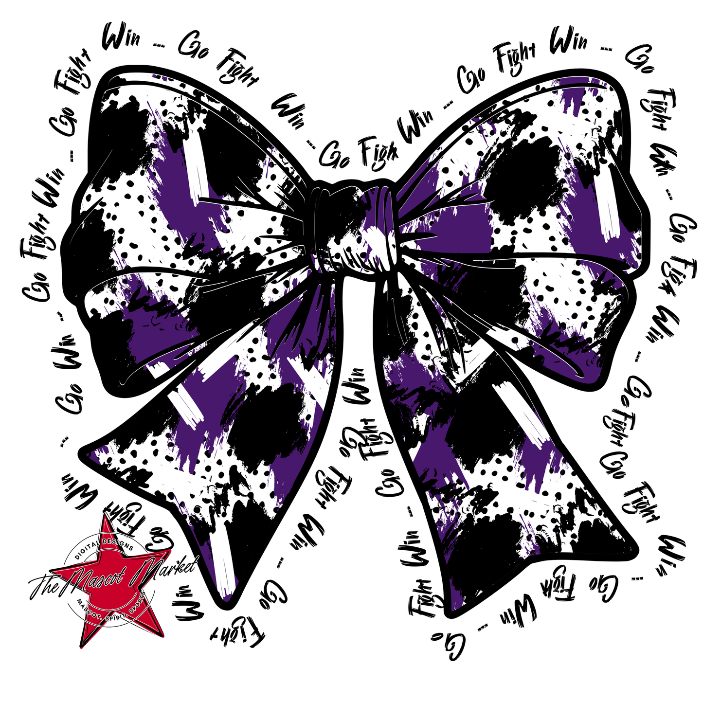 Go, Fight, Win, Splatter Bow Design-Purple