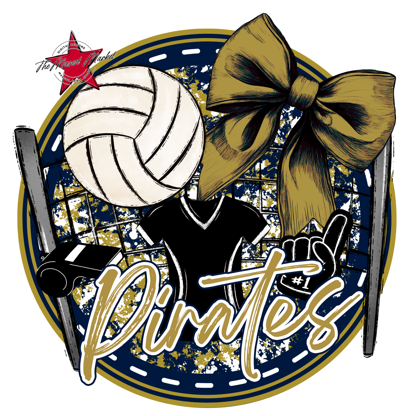 Pirates Circle Volleyball Design-Navy-Gold