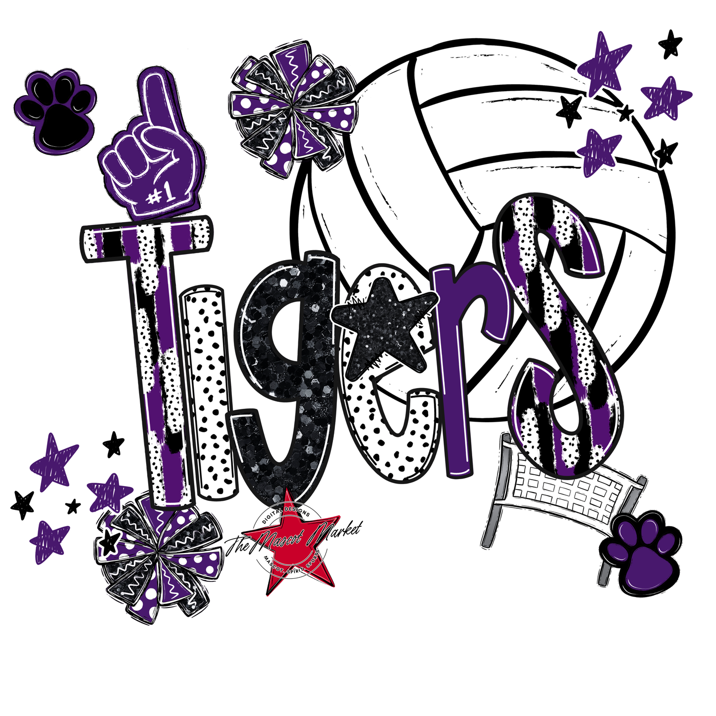 Tigers Volleyball Scrape-Purple