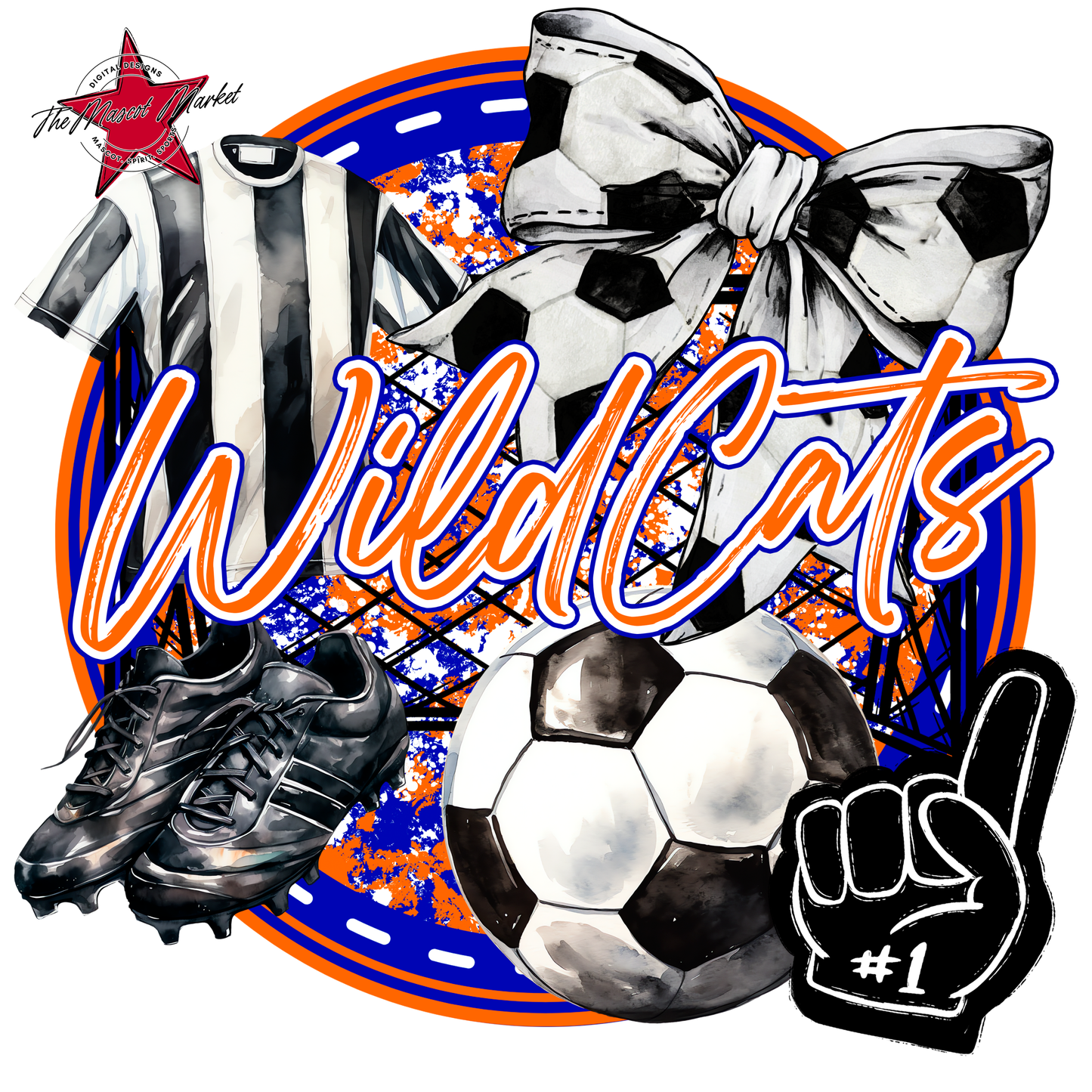 Wildcats Circle Soccer Design-Blue-Orange