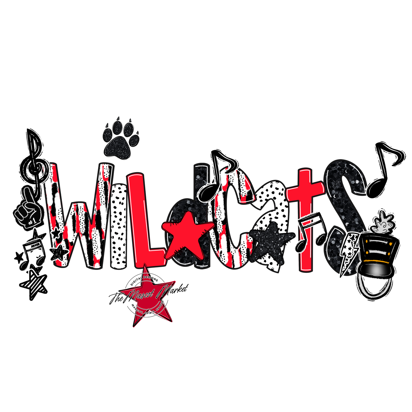 Wildcats Band Scrape-Bright Red