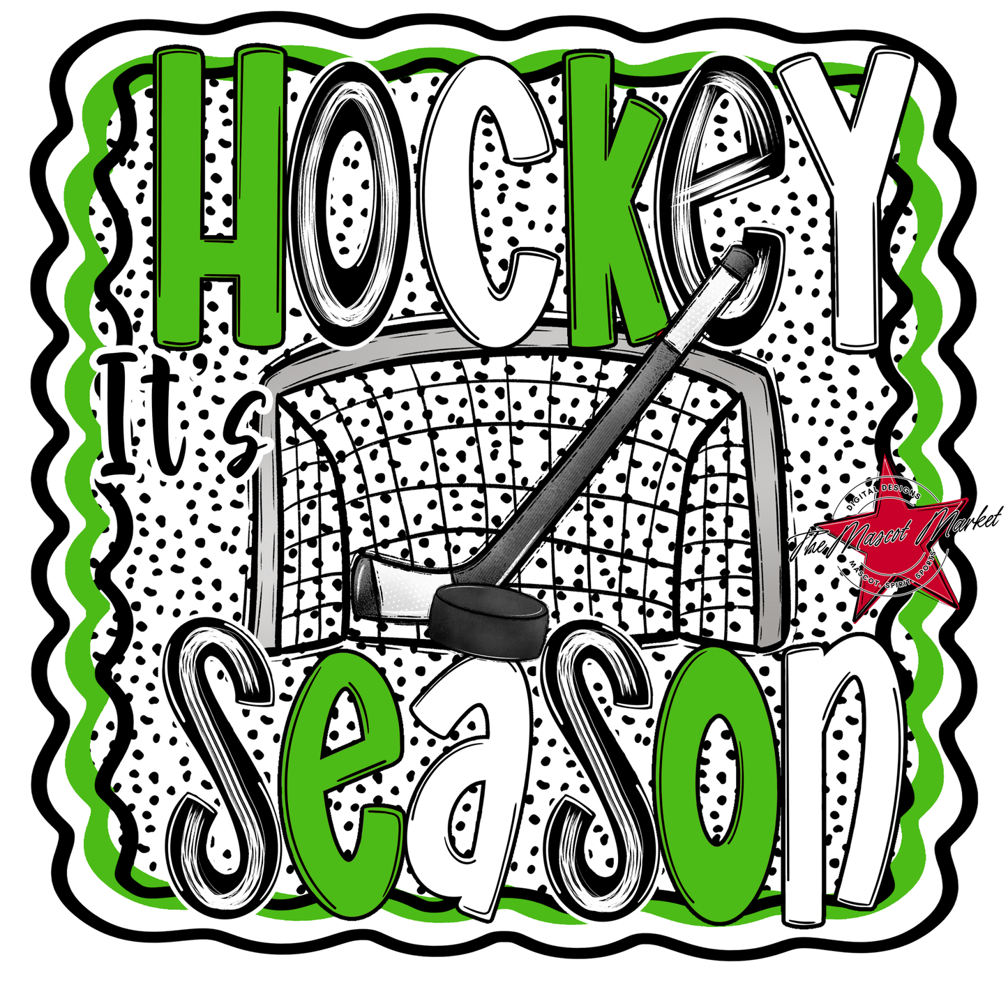 It's Hockey Season Dot Design-Bright Green