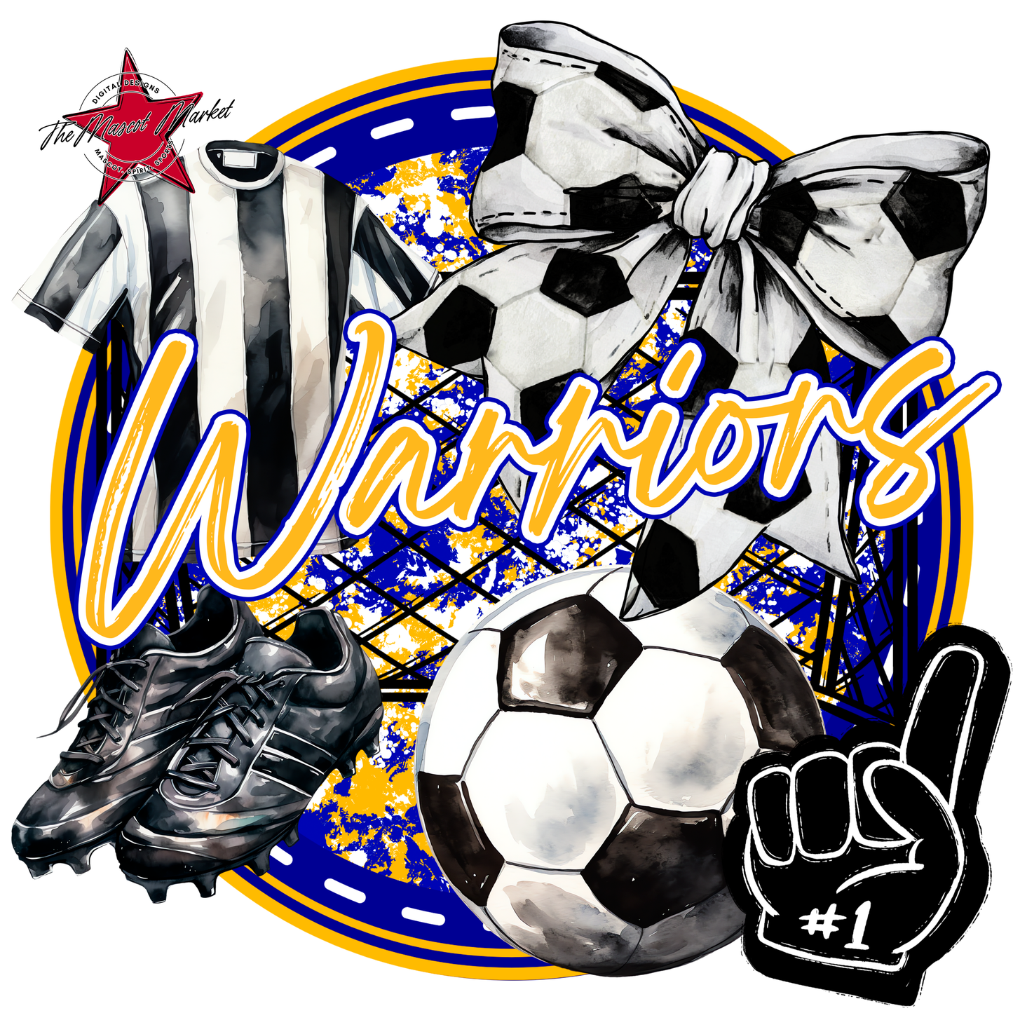 Warriors Circle Soccer Design-Blue-Yellow