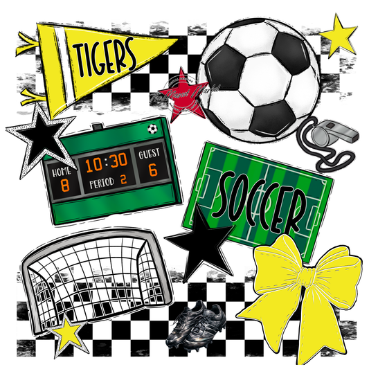 Tigers Checkers Soccer Spirit Design-Bright Yellow