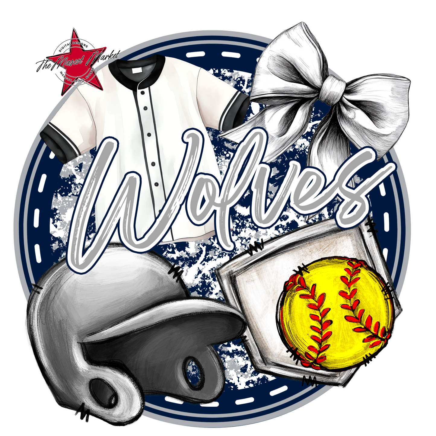 Wolves Circle Softball Design-Navy-Grey
