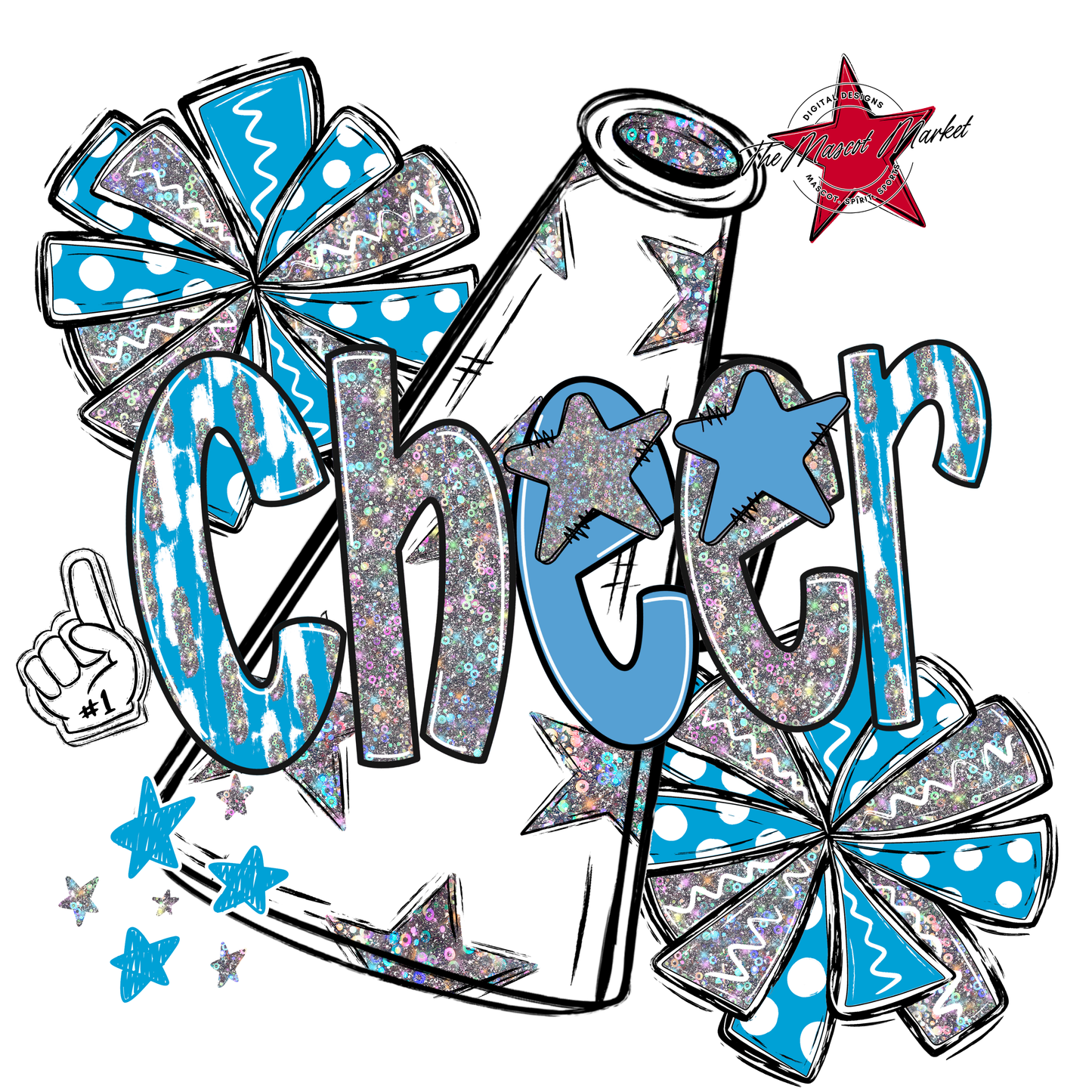 Cheer Megaphone Scrape Holigraphic-Carolina Blue