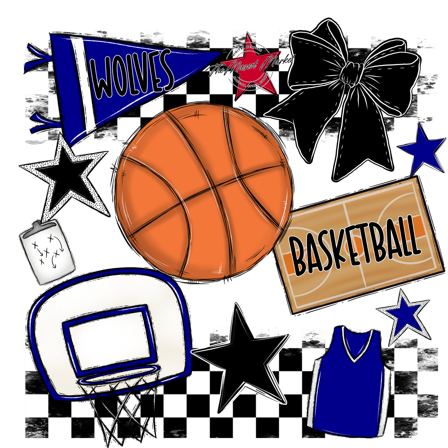 Wolves Checkers Basketball Spirit Design-Blue