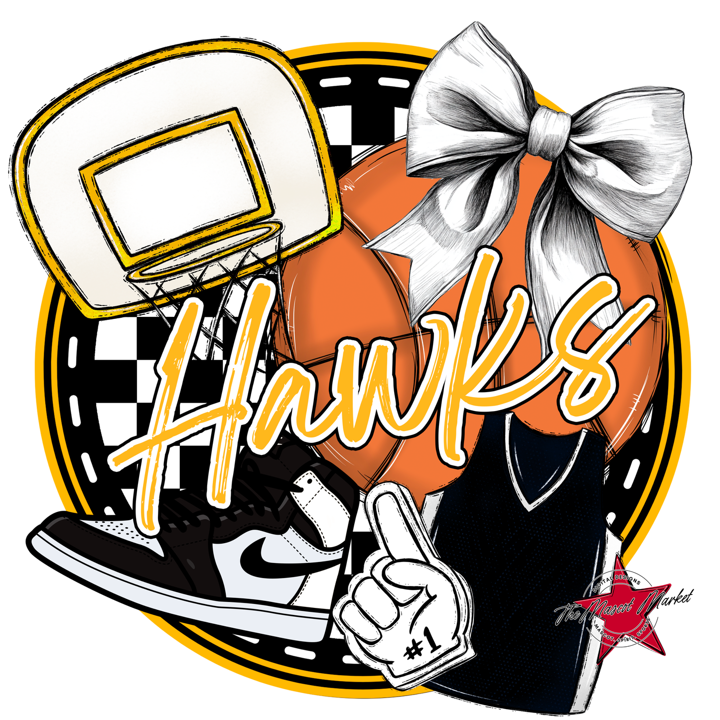 Hawks Circle Basketball Design-Yellow