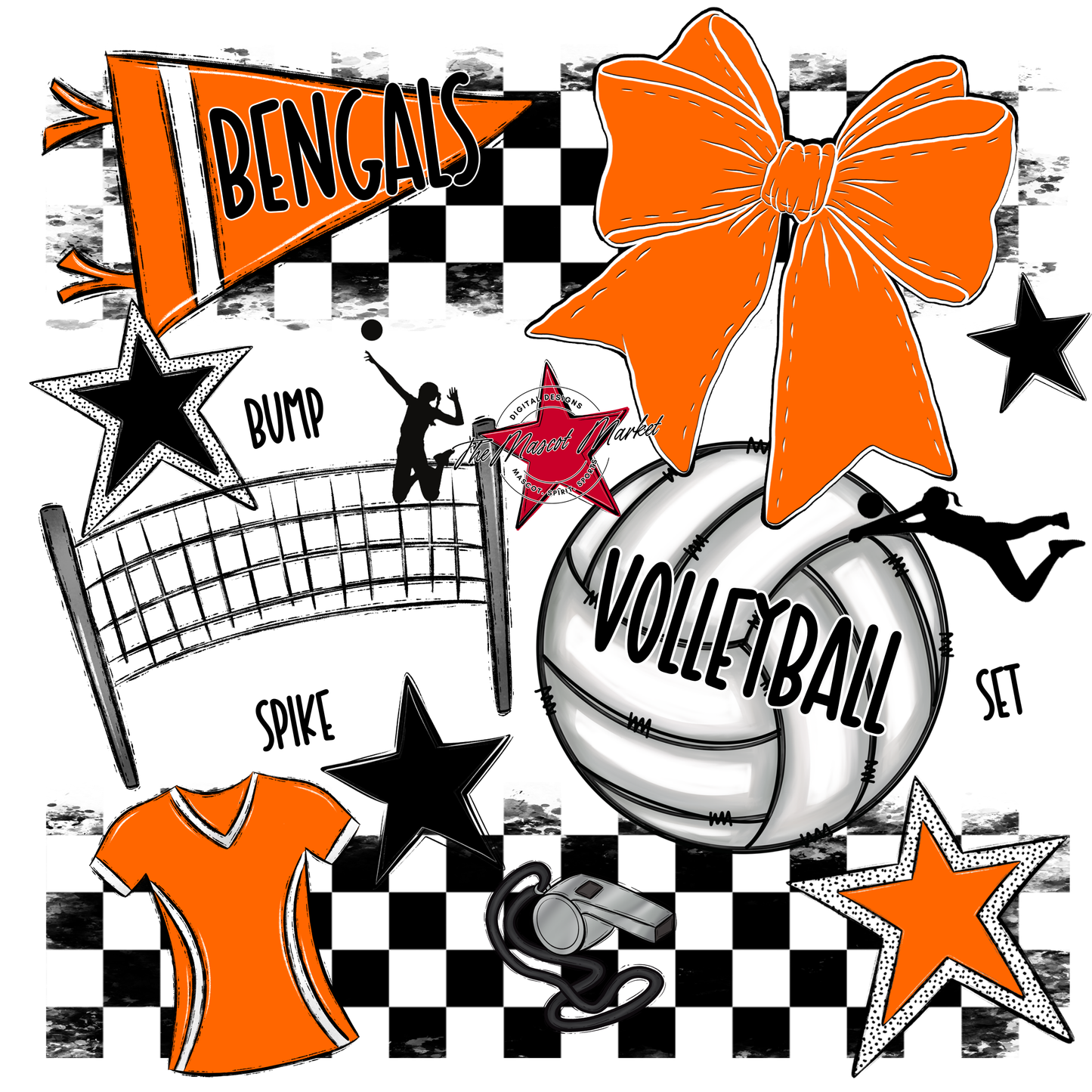 Bengals Volleyball Checkers Design-Orange