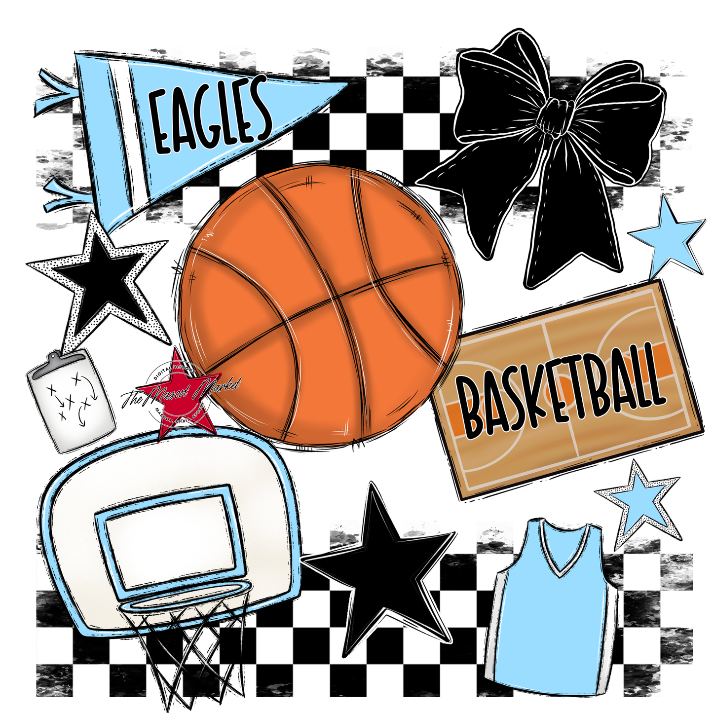 Eagles Basketball Checkers Design-Columbia Blue
