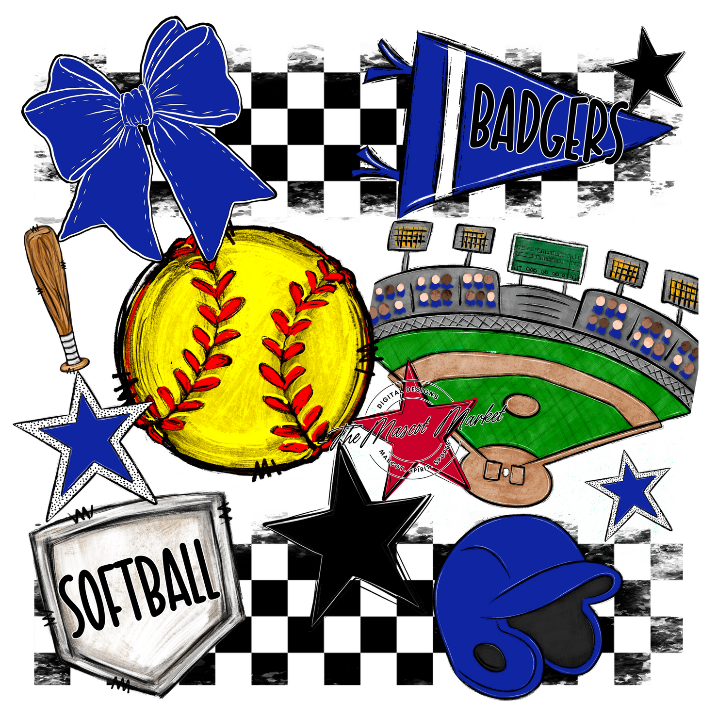 Badgers Softball  Checkers Design-Royal Blue