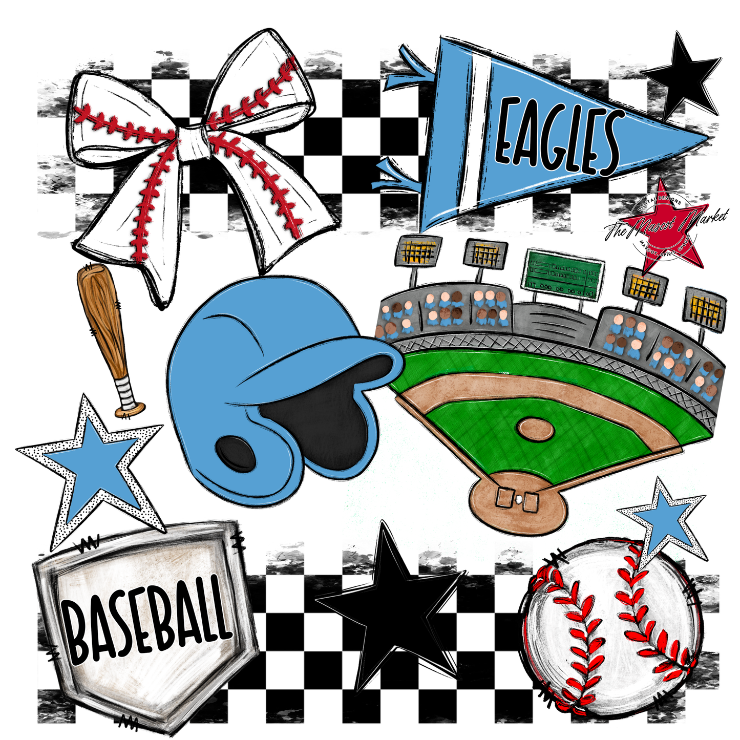 Eagles Baseball Checkers Design-Carolina Blue