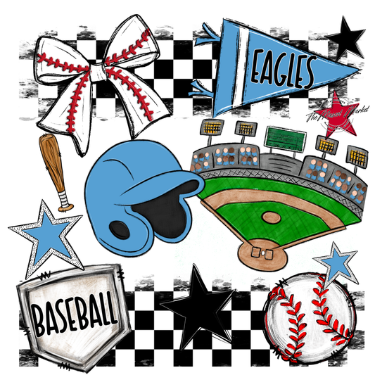 Eagles Baseball Checkers Design-Carolina Blue