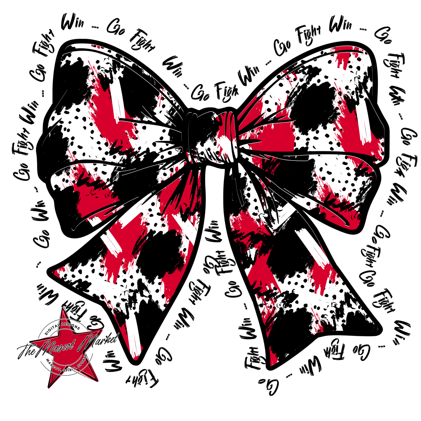 Go, Fight, Win, Splatter Bow Design-Red