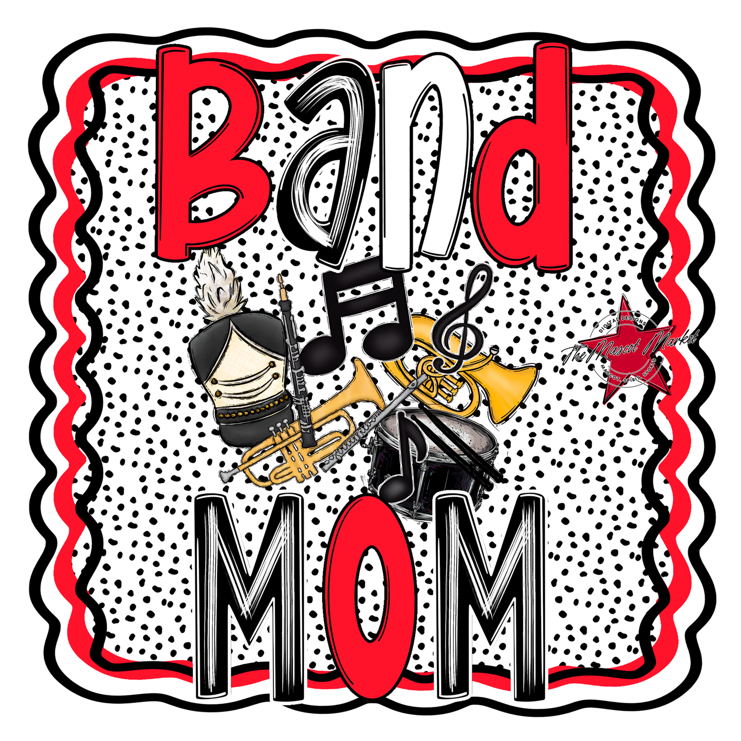 Band Mom Dot Design-Bright Red