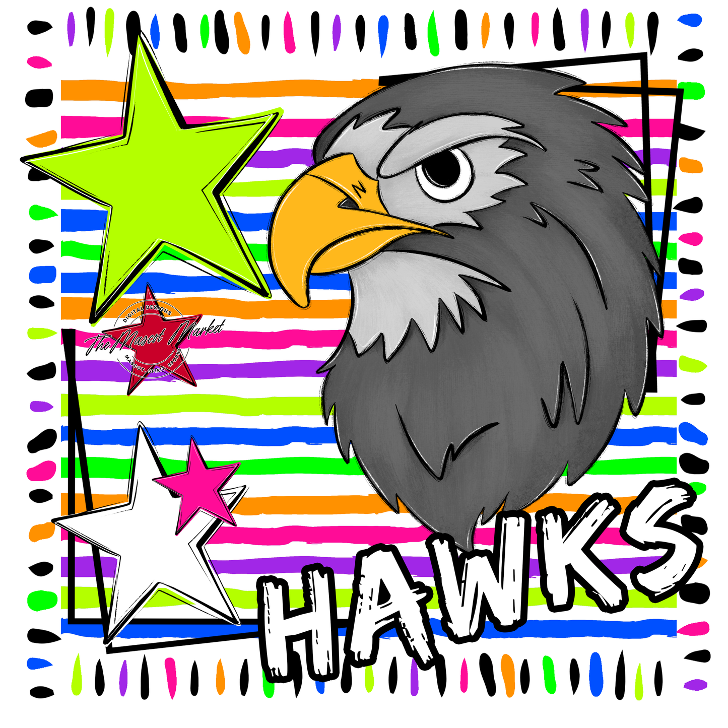 Hawks Mascot Frame-Neon White