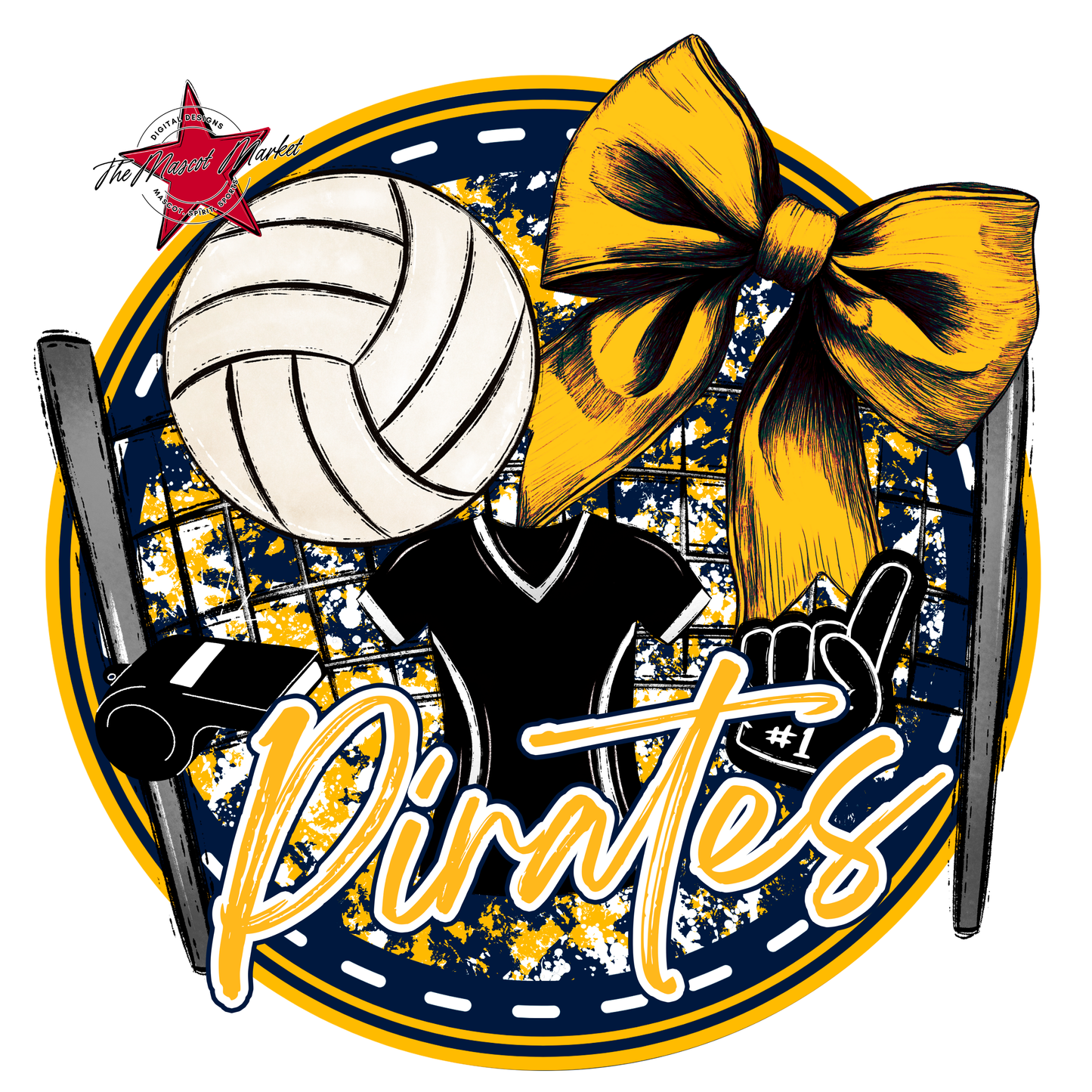 Pirates Circle Volleyball Design-Navy-Yellow