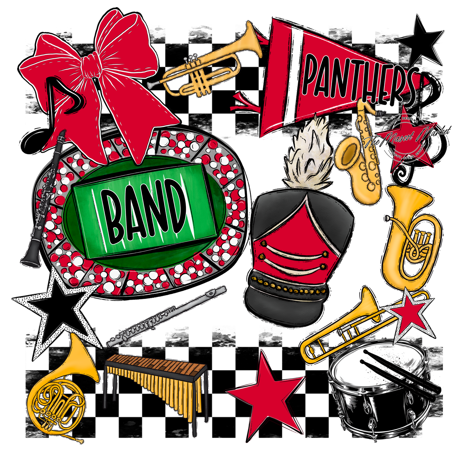 Panthers Checkers Band Spirit Design-Red