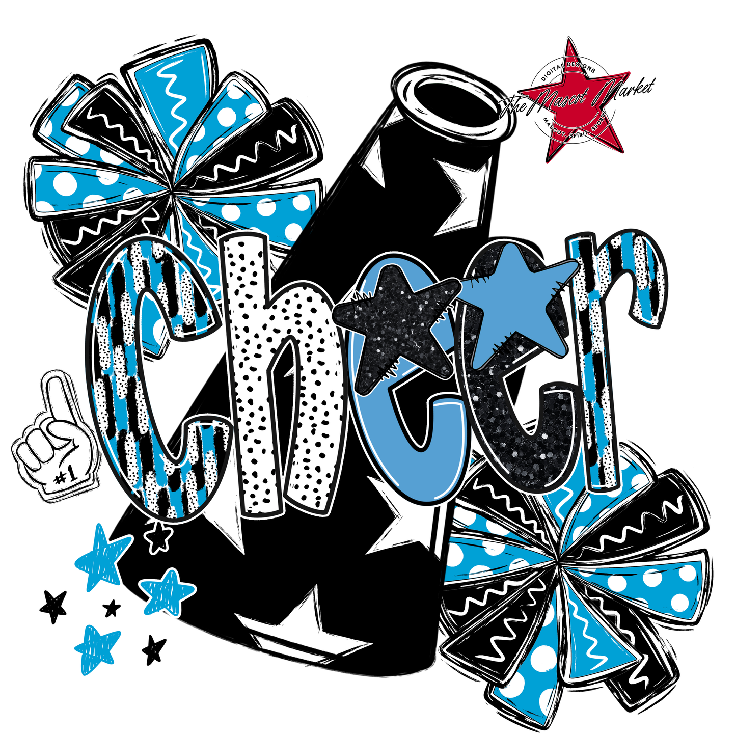 Cheer Megaphone Scrape Black-Carolina Blue