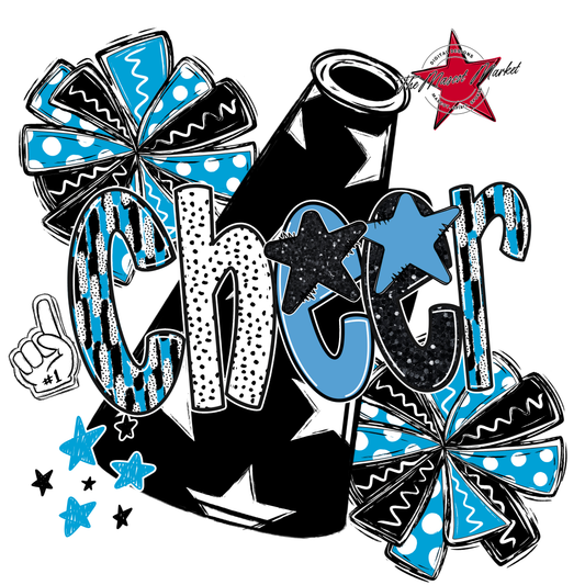 Cheer Megaphone Scrape Black-Carolina Blue