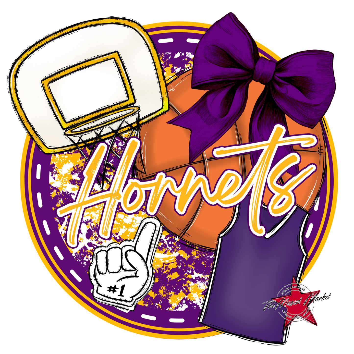 Hornets Circle Basketball Design-Purple-Yellow