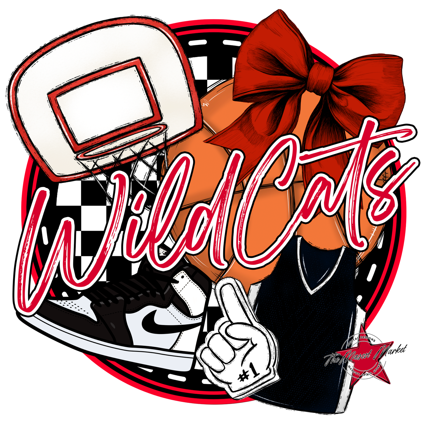 Wildcats Circle Basketball Design-Red