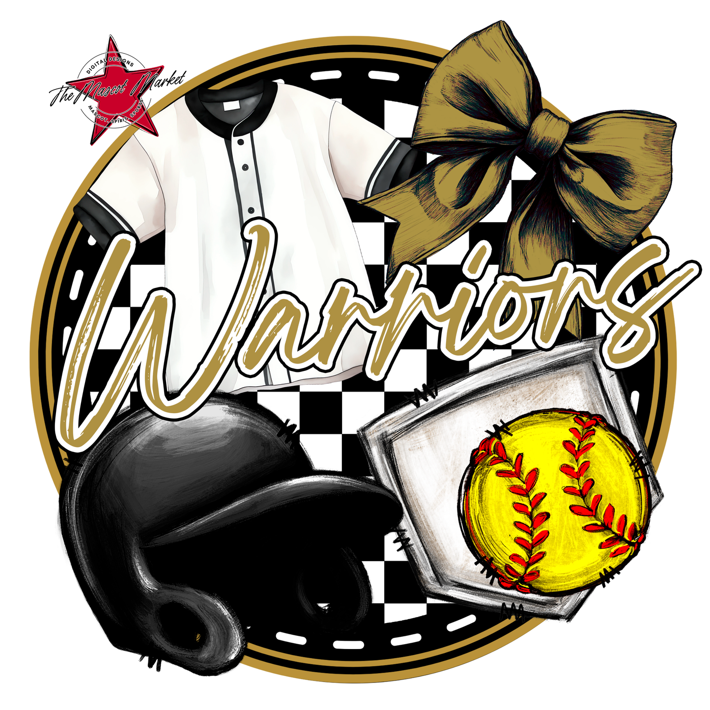 Warriors Circle Softball Design-Gold