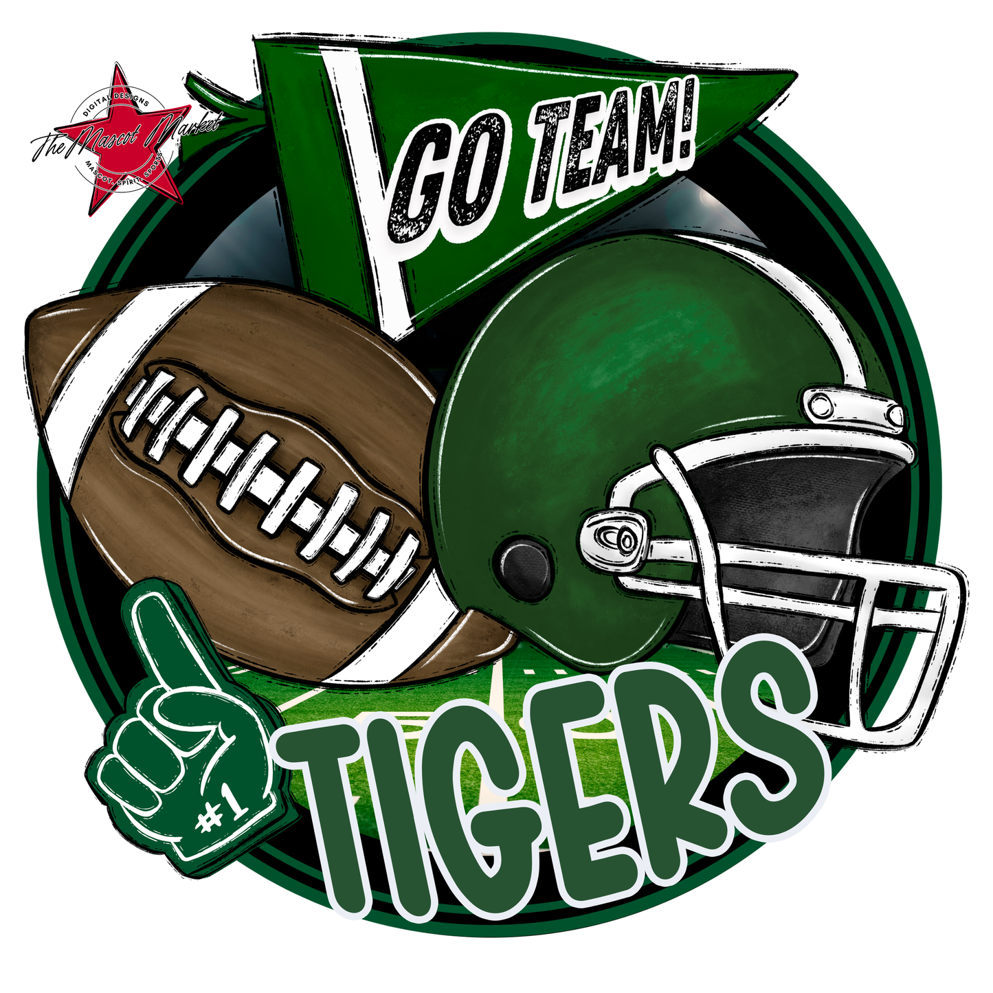 Tigers Circle Football Design-Green
