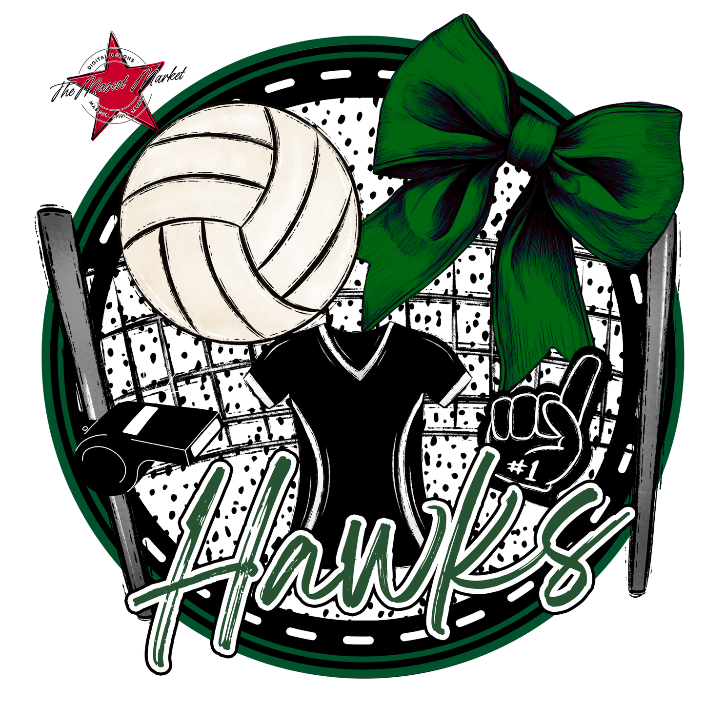 Hawks Circle Volleyball Design-Green