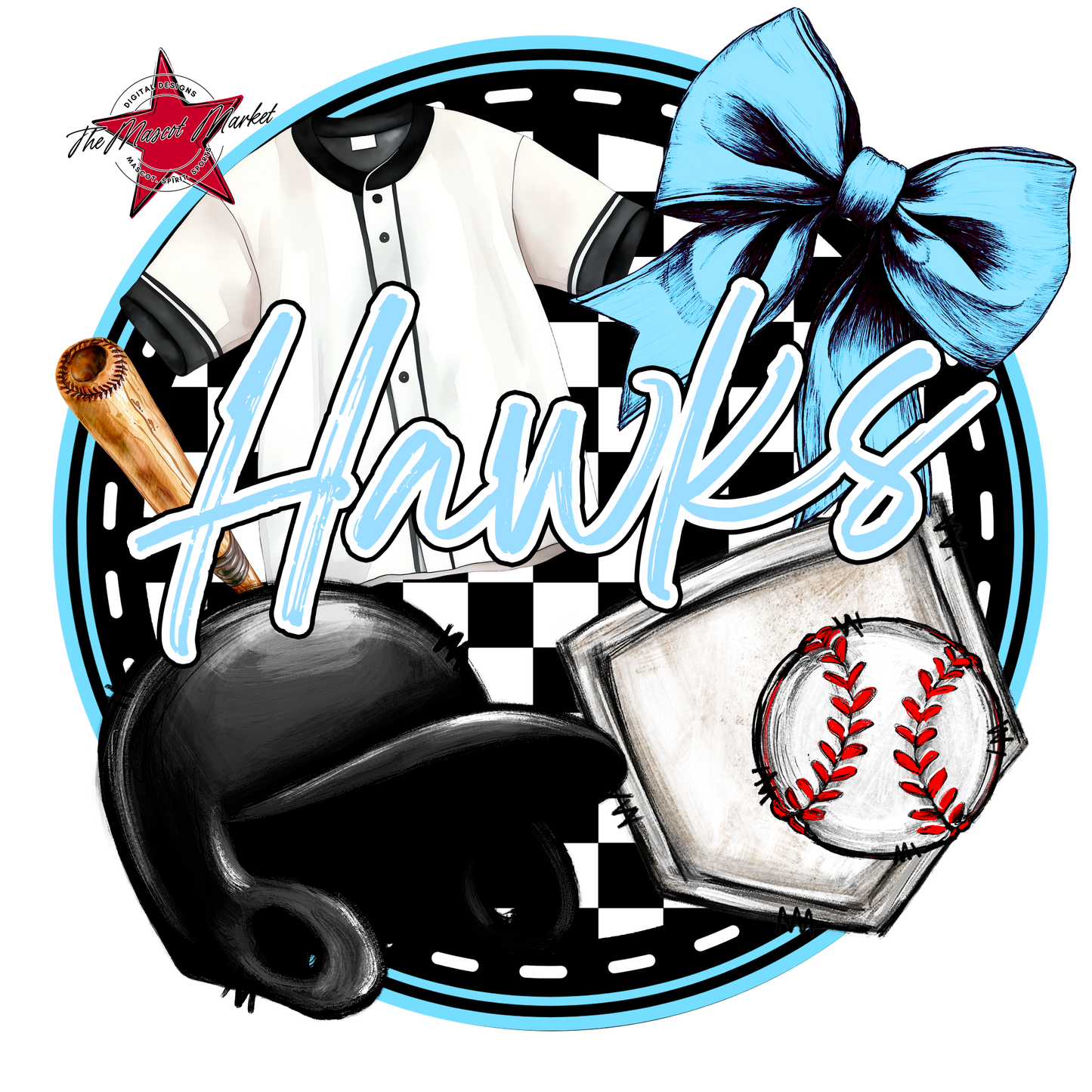 Hawks Circle Baseball Design-Columbia Blue