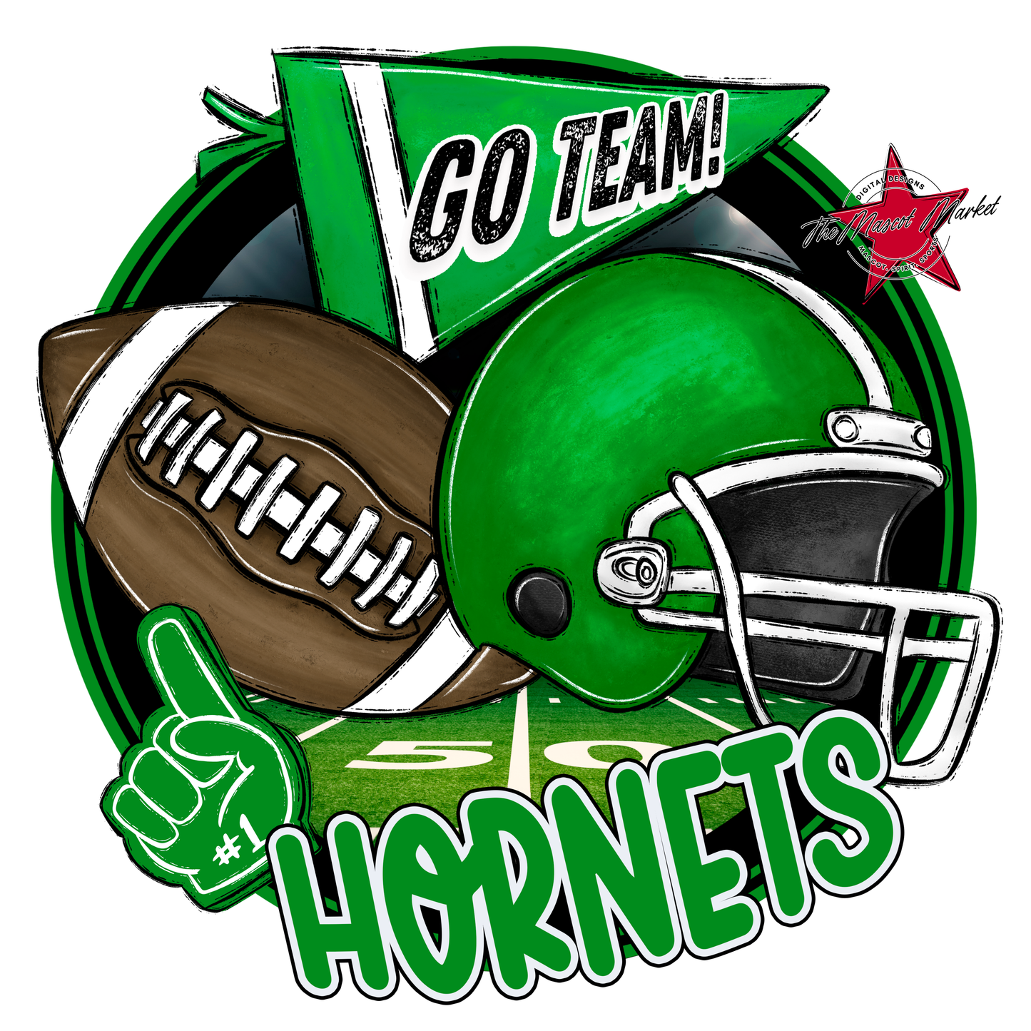 Hornets Circle Football Design-Kelly Green