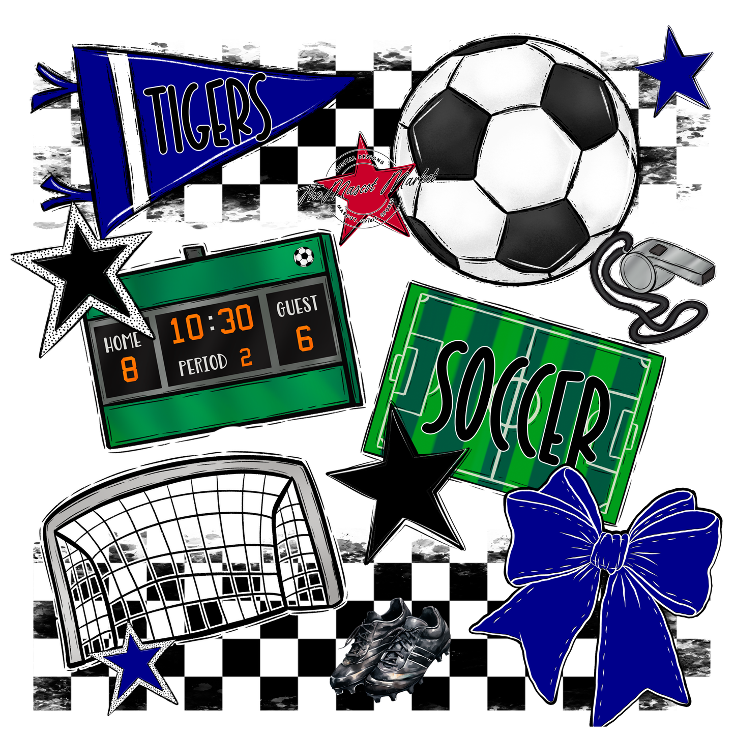 Tigers Checkers Soccer Spirit Design-Blue