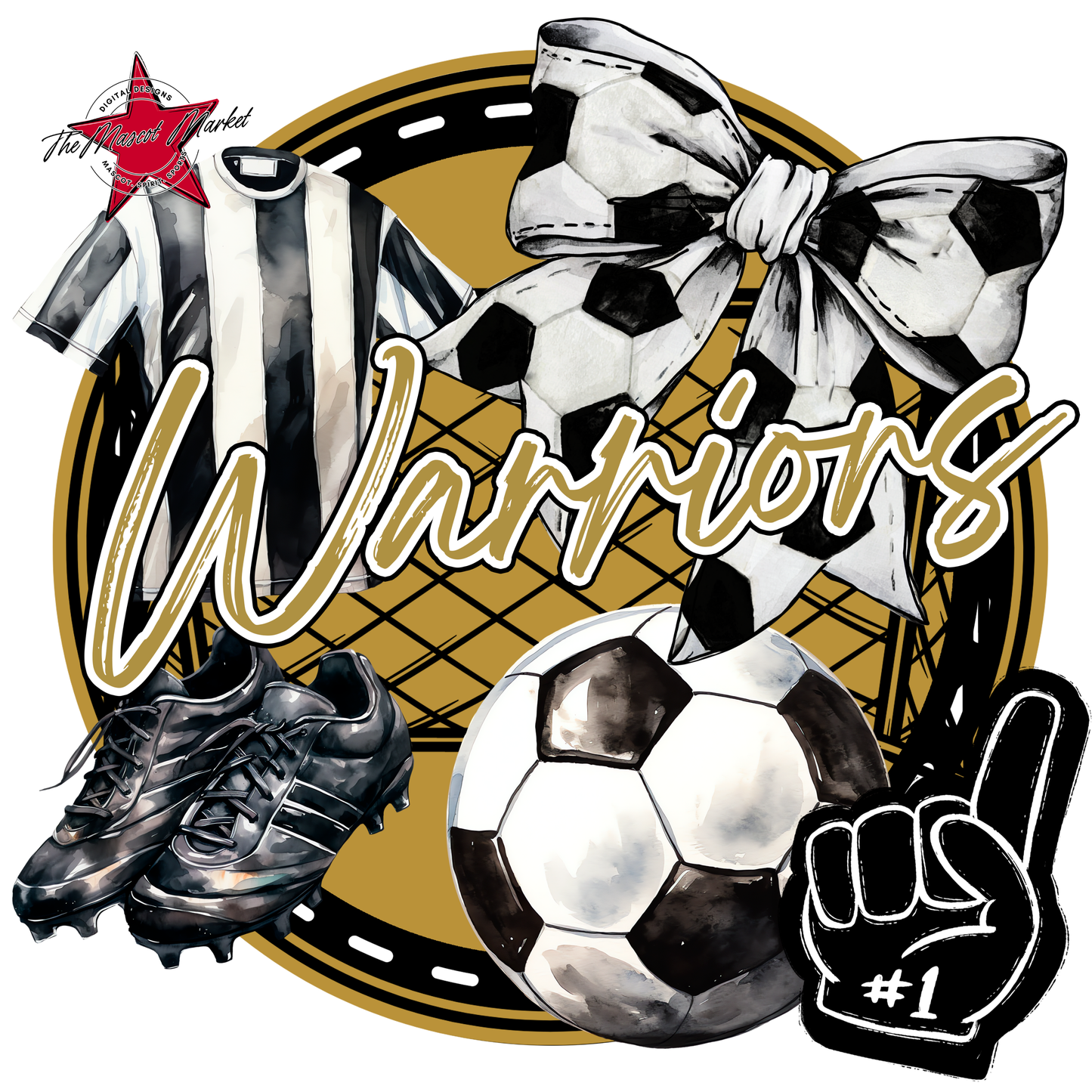 Warriors Circle Soccer Design-Gold