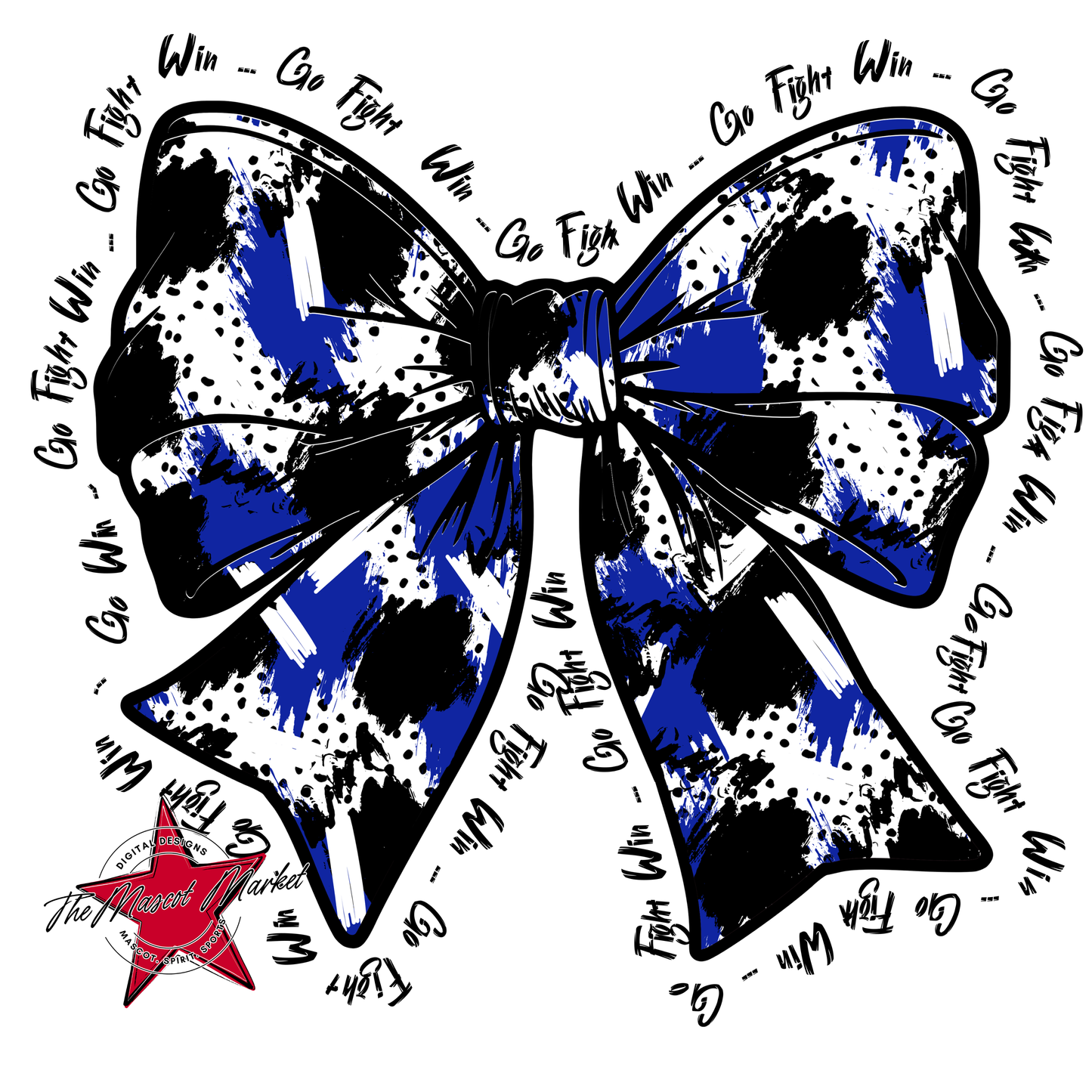 Go, Fight, Win, Splatter Bow Design-Royal Blue