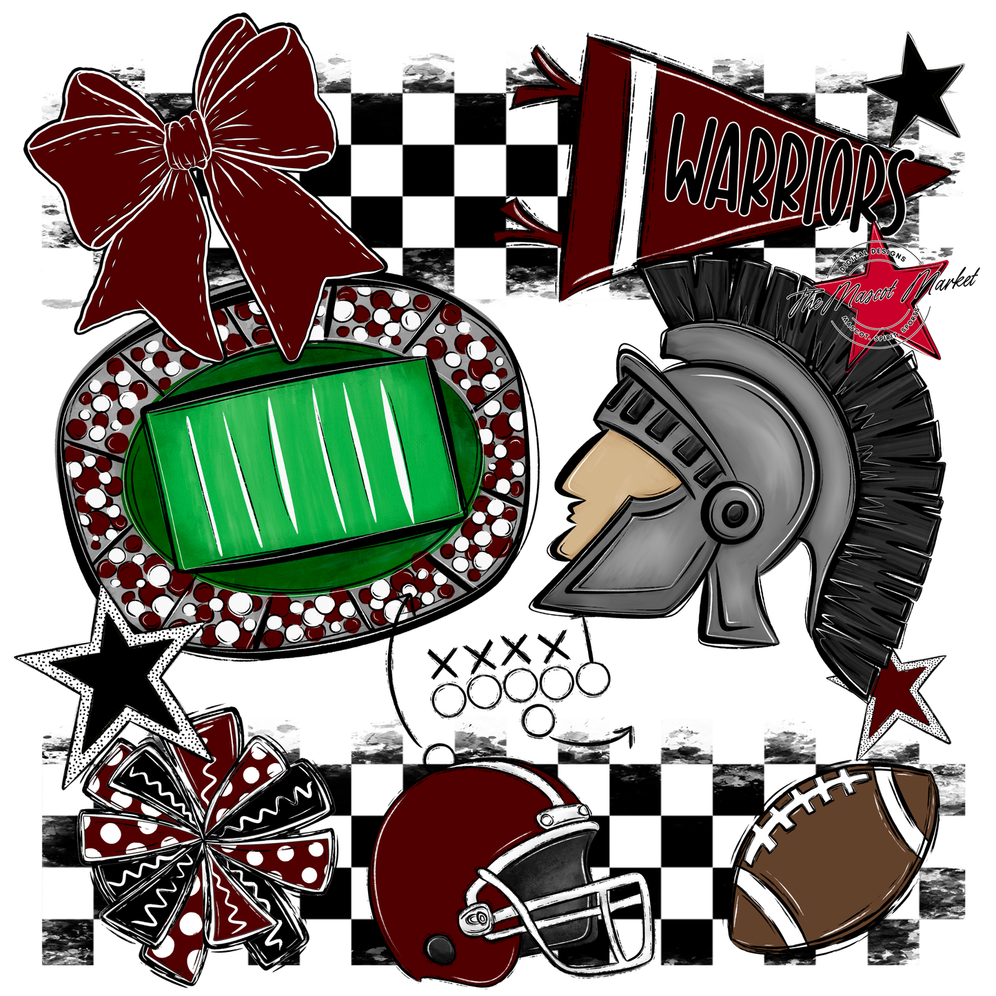 Warriors Checkers Mascot Spirit Design-Maroon