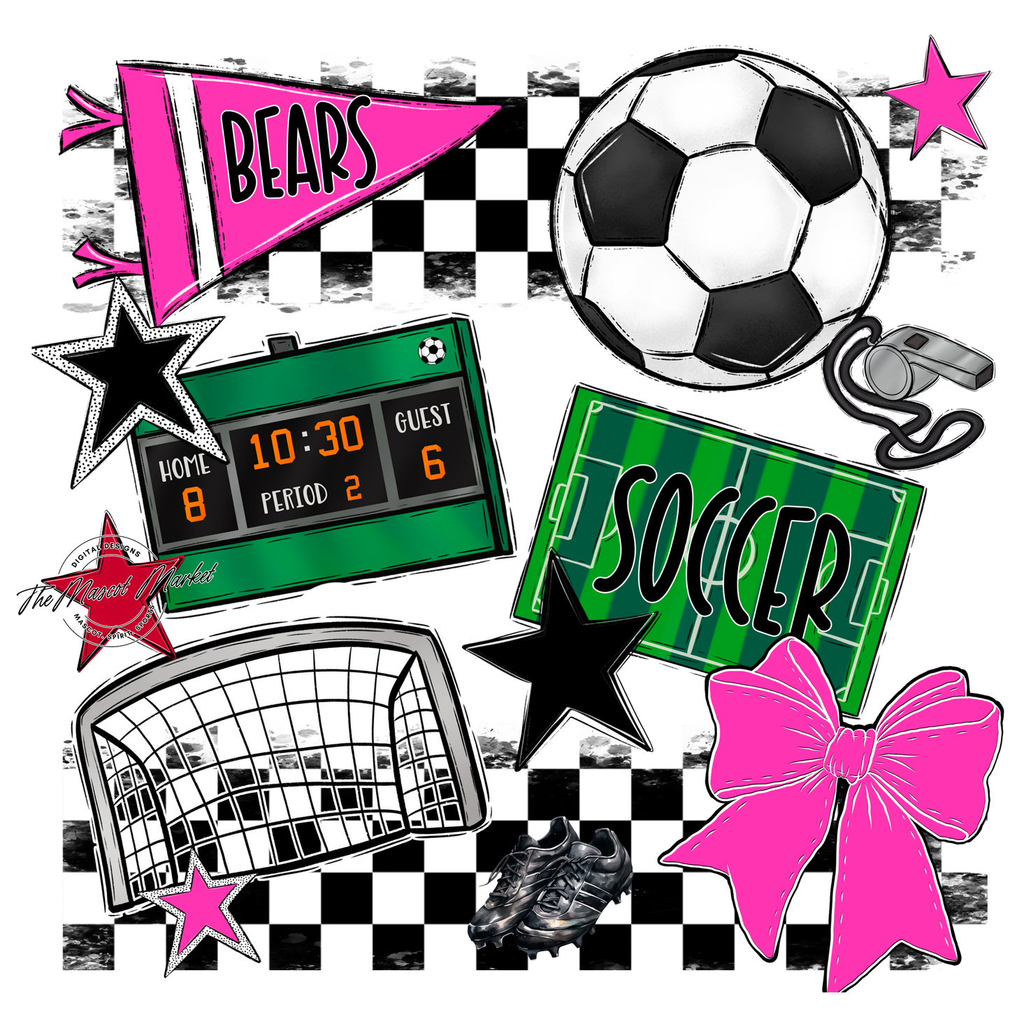 Bears Soccer Checkers Design-Pink