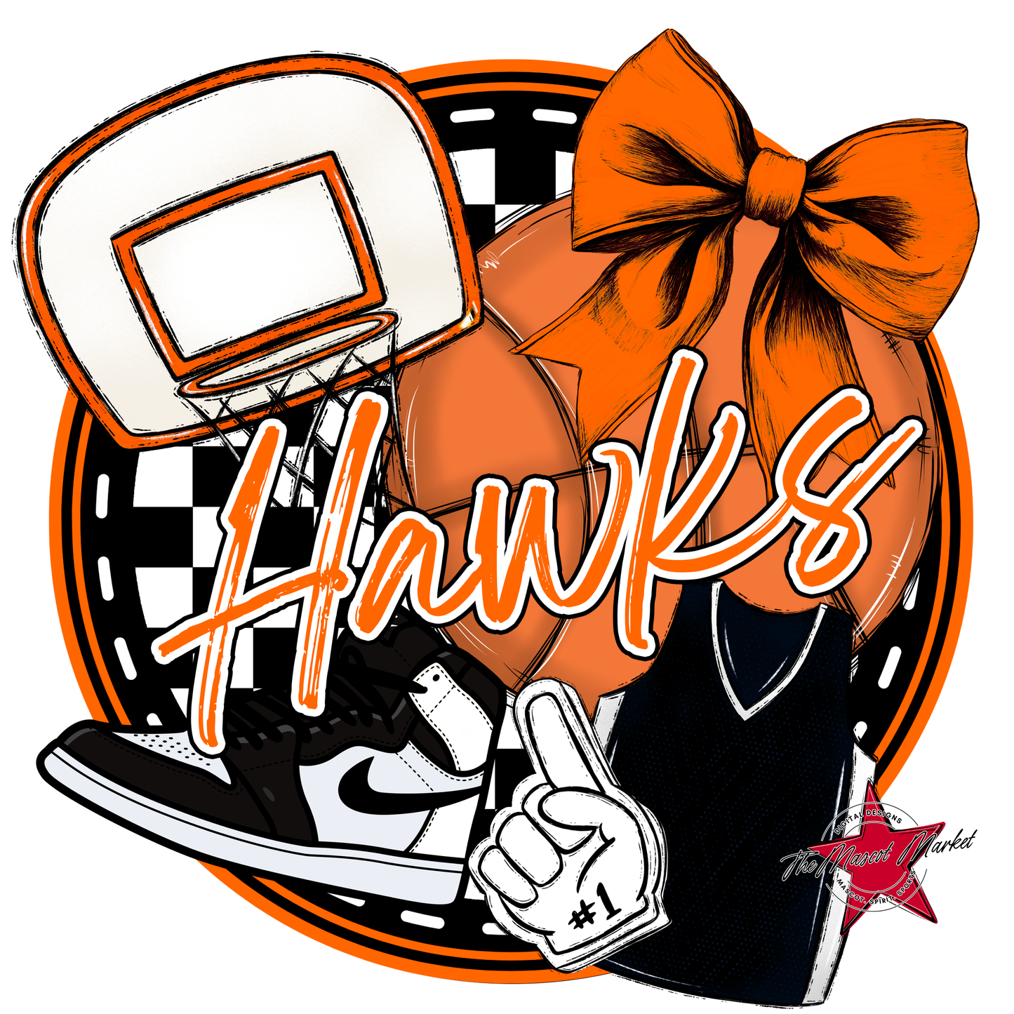 Hawks Circle Basketball Design-Orange